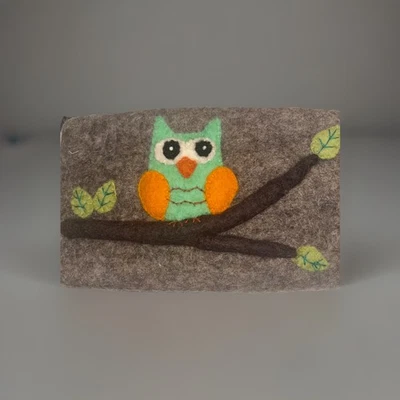 Felt Wool Owl On Tree Purse Bag Clutch Coin Purse Handmade Cute - Image 1 of 4