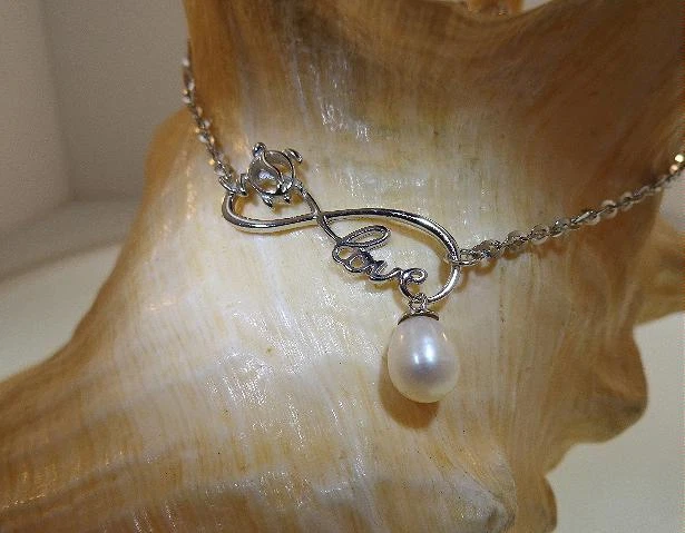 Гавайская родиевая серебряная черепаха 925 пробы Infinity Love FW с белым жемчугом на лодыжке 9–11 дюймов - Изображение 1 из 4