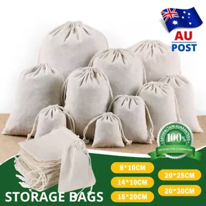 100PCS Calico Bag Drawstring Storage Bags Pouch Linen Tote Snack Gift Bags Bulk - Picture 1 of 17
