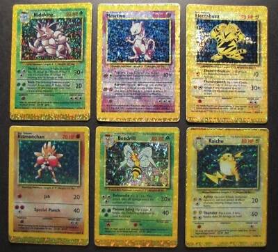 6 Pokemon Holo Prism Sticker Card Vintage Vending Machine Mewtwo Nidoking Raichu - Image 1 of 4