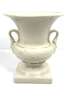 Vintage MCM Double Handled Swan Vase Compote on Pedestal White Ironstone - Picture 1 of 7
