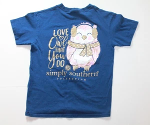 Simply Southern Youth Girl's Size Small Owl Tee Navy Blue Shirt T-Shirt Top - Picture 1 of 3