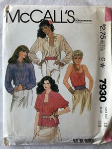 McCall's 7930 UNCUT Misses Size 10 Bust 32-1/2 Blouse and Camisole Pattern - Picture 1 of 2