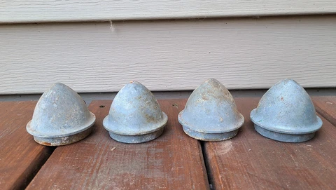 4 Vintage Old Cast Fence Post Caps Acorn Finial Toppers Cover