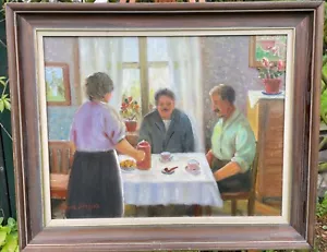 Pintura al óleo sobre lienzo - Erik Jonsson (1893-1950) - Arte de la familia en la mesa - Imagen 1 de 6