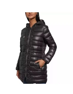 Kenneth Cole Mujer Acolchado Anorak Capucha Parka Puffer Abrigo Chaqueta, Negro Pequeño Foto 1 de 4