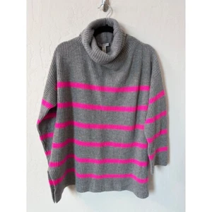 Maglione Autunno Cashmere Bretone Righe Collo Imbuto Girocollo Grigio e Rosa M - Foto 1 di 6