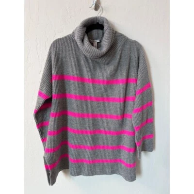 Autumn Cashmere Breton Stripe Funnel Neck Turtleneck Sweater Gray & Pink M - Image 1 of 4