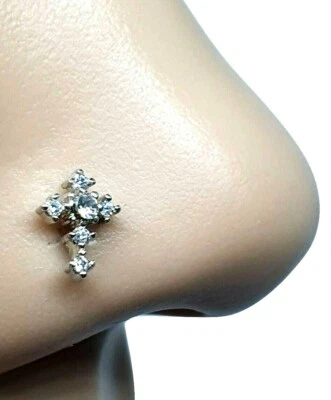 Perno de nariz 6 circonitas cúbicas circonitas circonitas plateadas 20 g (0,8 mm) acero quirúrgico curva en L Foto 1 de 4