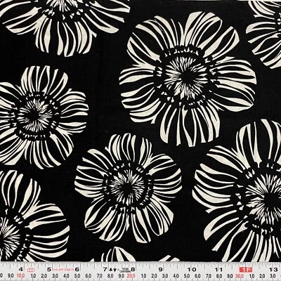 White Florals on Black Faye Burgos Marcus Fabrics Cotton Fabric Remnant 10 x 43 - Image 1 of 2