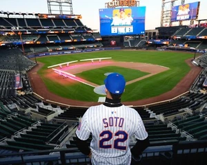 Foto de béisbol 8x10 MLB Juan Soto mira el Citi Field de los Mets de Nueva York - Imagen 1 de 1