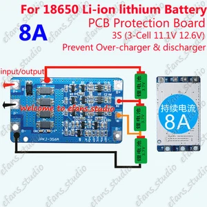 3S 8A 11.1V 12V Li-ion lithium 18650 Battery Packs BMS Charger Protection Board - Picture 1 of 3