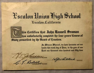 Vintage 1954 Escalon Union High School Diploma - California - Picture 1 of 2