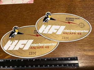 VINTAGE PAIR ACQUISITION CUEING RF INTERFEROMETER AN/APR-48 IBM STICKERS - Picture 1 of 2