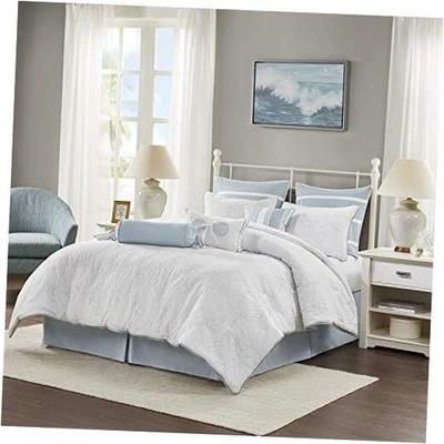  Conjunto de edredom de algodão - Coastal Oceanic Sealife King (110"x96") branco concha - Imagem 1 de 4