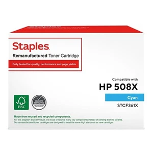 Staples Cyan High Yield Toner Cartridge Replacement for HP 508X - Picture 1 of 9