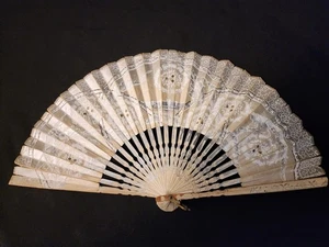 Antique Ladies Victorian Folding Brise Fan Hand Painted Flowers Wood Sticks B12 - Picture 1 of 11