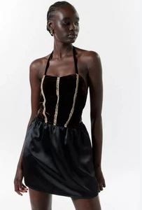 NWT Black Brown Velvet Safin Mini Dress Medium Zemeda - Picture 1 of 4