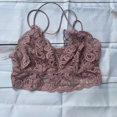 Victoria's Secret Lace Bralette Womens XL pink crossback strappy  longline PINK - Image 1 of 4