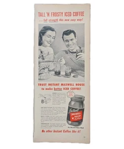 Anuncio impreso instantáneo Maxwell House Coffee 1947, café helado alto y escarchado - Imagen 1 de 1