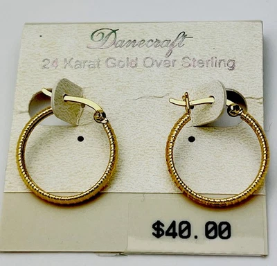 DaneCraft 24KT Gold Over 925 Sterling Satin Finish Hoop Pierced Earrings - Image 1 of 4