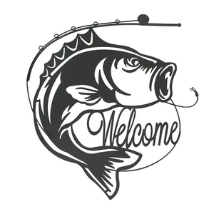 19 Inch Laser Cut Metal Bass Welcome Sign Home Decor Vintage Wall Hanging Art - Picture 1 of 3