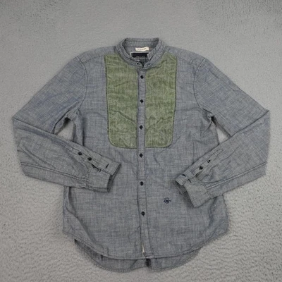 Camisa Diesel Para Hombres Mediana Azul Cambray Verde Babero Frontal Banda Cuello Manga Larga Foto 1 de 4