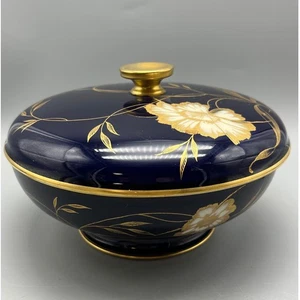 Mid Century Rosenthal Winifred Cobalt Gilded floral Lidded Dish Selb Germany 40s - Picture 1 of 10