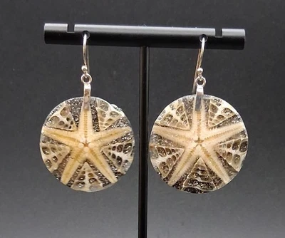 Sterling Silver Starfish Shell Earrings Boho Sealife Ocean Beach Design - Image 1 of 4