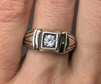 Anillo de boda unisex de plata esterlina con topacio blanco y piedras preciosas para hombre talla 7,5 *Leer* Foto 1 de 4