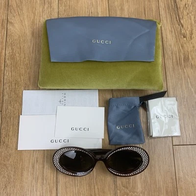 Óculos de sol feminino Gucci GG0618S 001 marrom 54-24-140 cravejado de cristal feito na Itália - Imagem 1 de 4