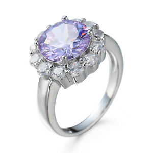 Flower : SMystical Purple Amethyst White Topaz Gems Silver Woman Ring Size 6-10