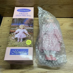 1996 Memories porcelain doll 11" New in Box Pink Striped dress Cuddle Wit - Picture 1 of 7