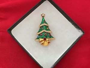 Broche Árbol de Navidad Vintage FM Franklin Esmalte Como Nuevo Estrás Diseño KJL - Imagen 1 de 9