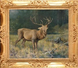 Handgefertigtes antikes Ölgemälde Altmeister-Kunst Tier Milu Hirsch auf Leinwand 20"x24" - Bild 1 von 2