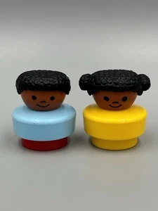 Vintage 1990 Fisher Price Chunky Little People African American Boy & Girl - Picture 1 of 3