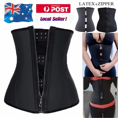 Latex Zip Waist Trainer Body Shaper Corset Tummy Cincher Training Slim Sports KY - image 1 of 4