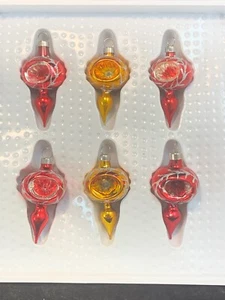 Vintage Bradford Glass Christmas Ornaments Set of 6 Reflector Finial Red Gold - Picture 1 of 12