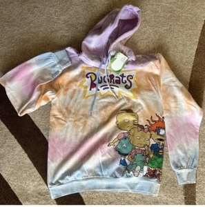 Nickelodeon Rugrats Logo Multi-Color Acid Wash Hoodie Sweatshirt XL New - Picture 1 of 6