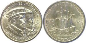 1924 50C Huguenot-Walloon Tercentenary Silver Commemorative Half AU - Picture 1 of 3