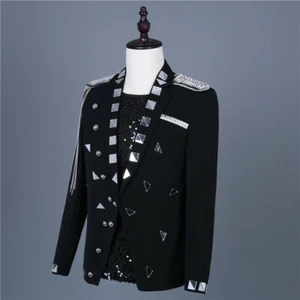 Mens Tassel Studded Epaulette Suits Jacket Notch Lapel Blazer Tuxedo Tops Formal - Picture 1 of 9