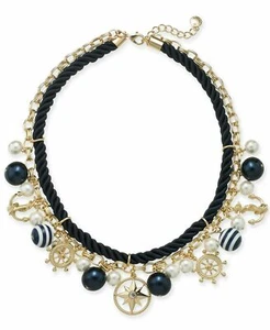 Charter Club Gold-Tone Crystal Imitation Pearl Bead Nautical Charm Rope Necklace - Imagen 1 de 1