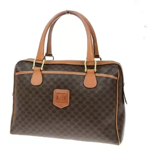CELINE Logo Macadam Pattern Travel Hand Boston Bag PVC Leather Brown 69ED546 - Picture 1 of 16