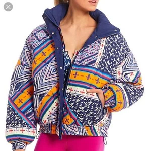 Free People Power House Puffer / Navy Combo Print Gr. L Neu - Bild 1 von 12