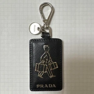 PRADA Porter Saffiano Black Leather Key Holder Key Ring Bag Charm Used - Picture 1 of 1