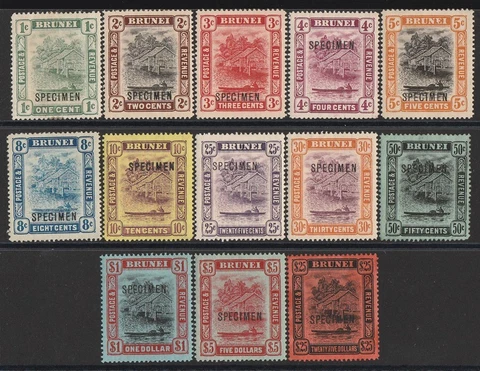 BRUNEI 1908 View set 1c-$25 wmk mult crown SPECIMEN. SG 34-48s cat £700. Rare Cover