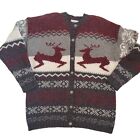 Vintage 90er übergroße Rentiere Weihnachten Cardigan Pullover grau klobig Größe Medium
