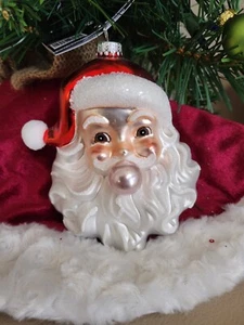 Santa Head Glass Christmas Tree Ornament Bubblegum Blowing Robert Stanley NEW - Picture 1 of 3
