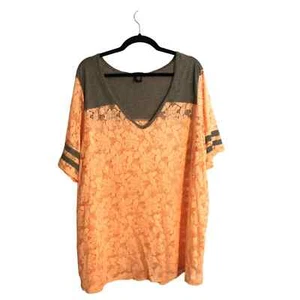 Torrid Sheer Peach Lace SS Baseball T-Shirt sz 4X - Picture 1 of 3