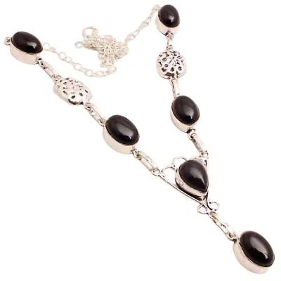 Onice Nera Gemma Placcato Argento Handmade Gioielli Collana Regalo 21 G N-567 - Immagine 1 di 3